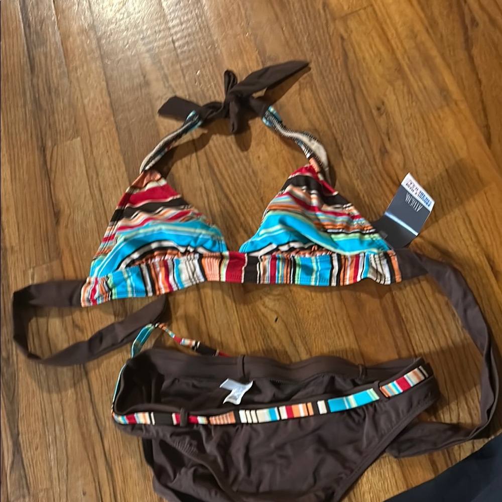 Vintage Striped Halter Bikini Set - Multicolor